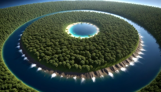 a small island with a hole in the middle of it