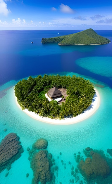 A small island with a house on it