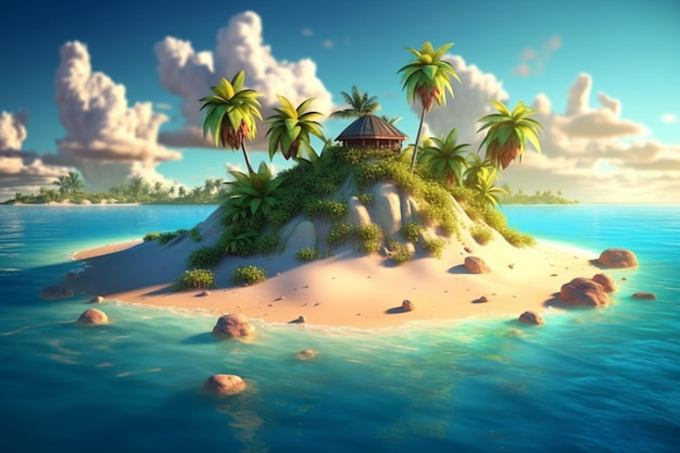 A small island with palm trees on it