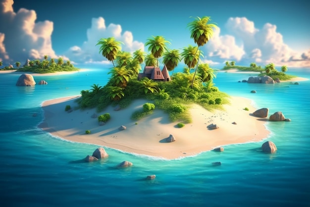 A small island with palm trees on it