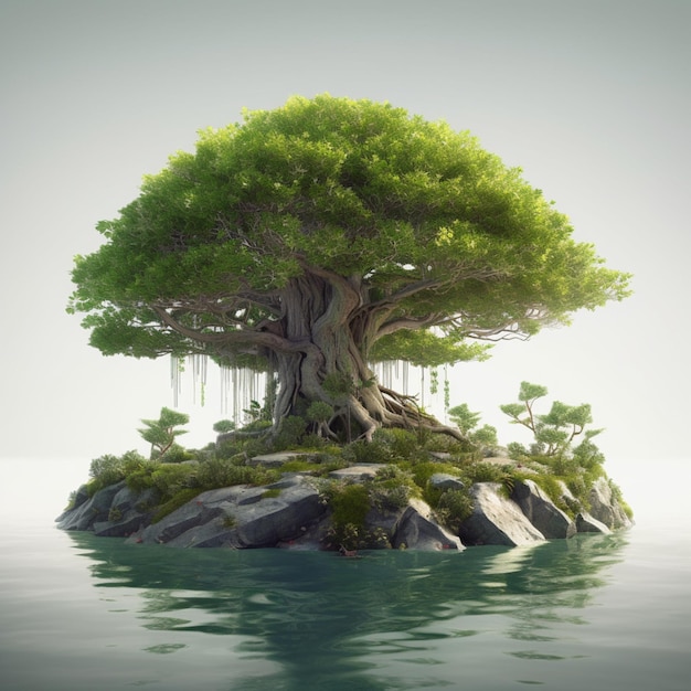 A small island with a tree on it