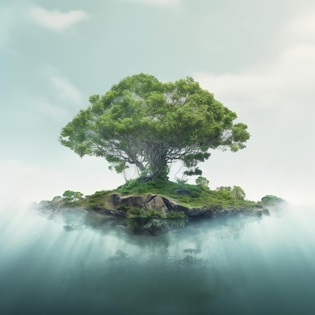 A small island with a tree on it