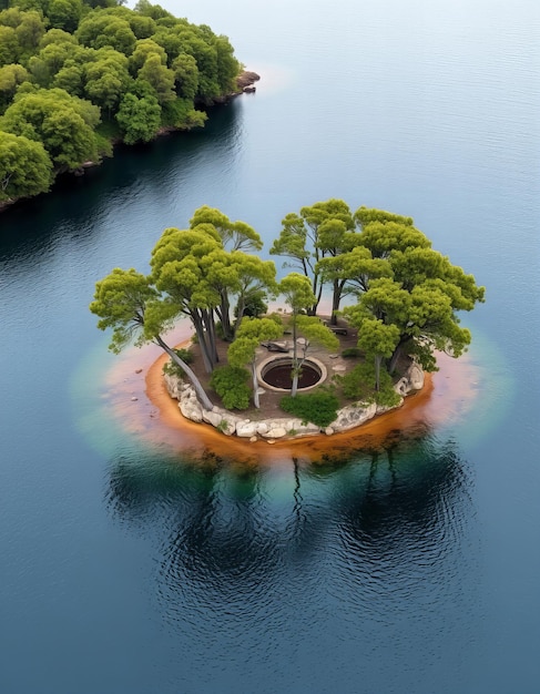 a small island with trees in the middle of it