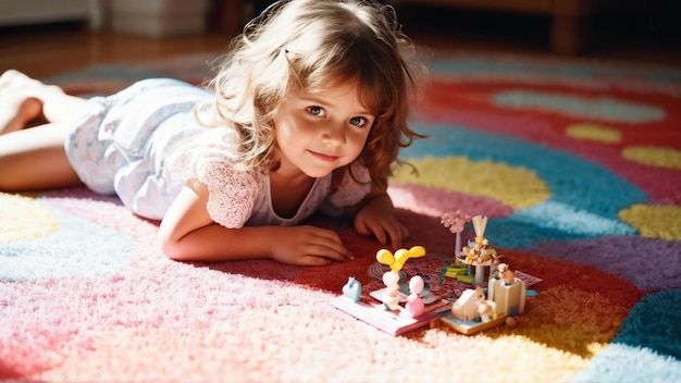 Photo small kid engaged in toy fun