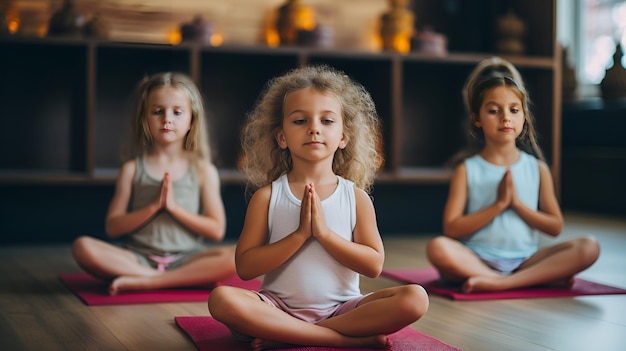 Small kids in a yoga class captured in stock photography Small kids yoga class stock photography