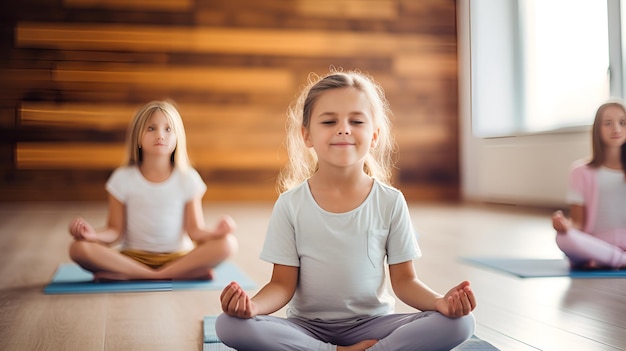 Small kids in a yoga class captured in stock photography Small kids yoga class stock photography