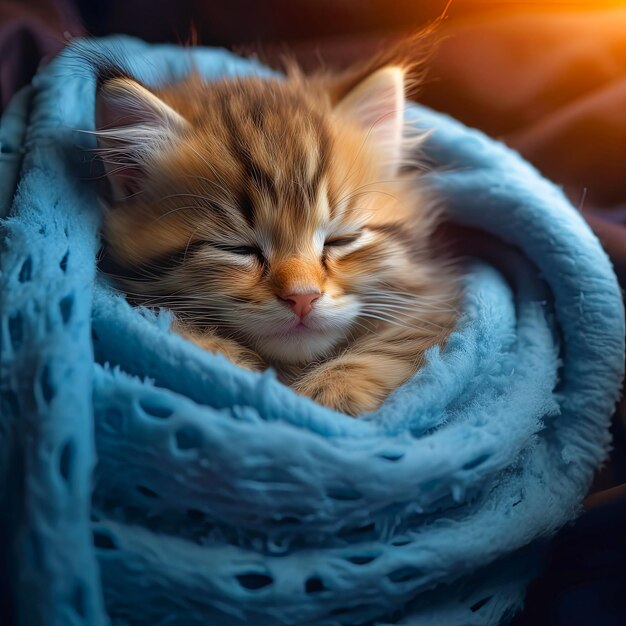 Photo small kitten sleeping on blanket