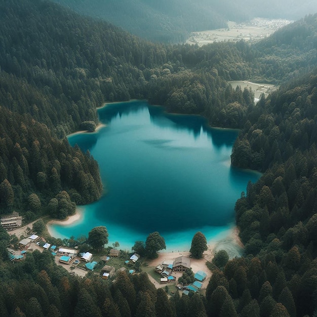 Photo a small lake surrounded by trees and houses