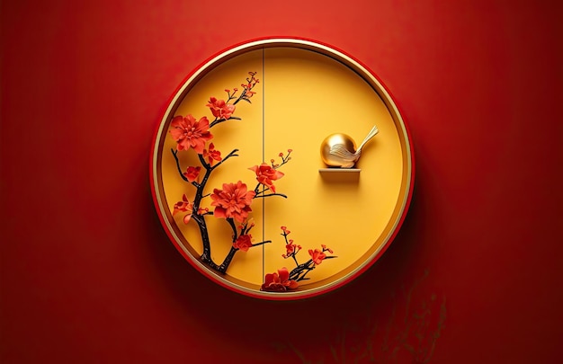 a small lamp with gold frame and flower in the style of minimalist background