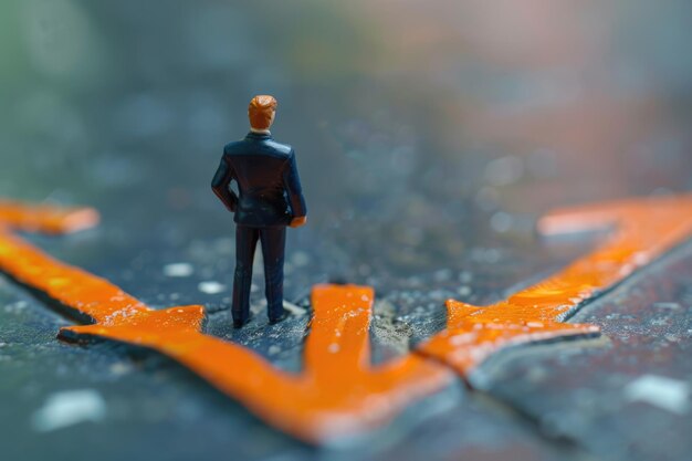 Photo a small lego figure is standing on a piece of orange tape