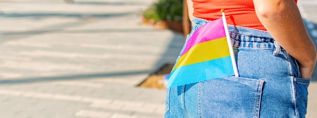 Small lgbt pan sexual flag in jeans pocket LGBT pride flag