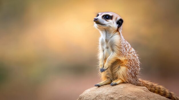 Photo a small meerkat sitting on top of a rock looking up ai