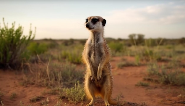 Small meerkat standing alert watching nature beauty generated by AI