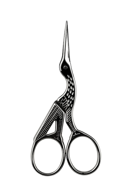 small metal nail scissors in the shape of a stork isolated on a white background