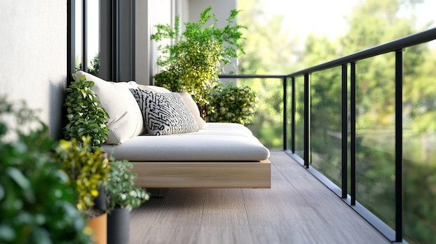 Photo small minimalist balcony with sleek outdoor furnishings