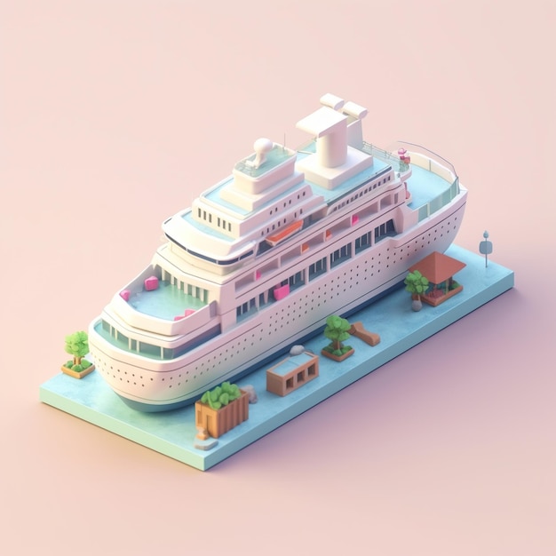 A small model ship with a pink background and the word cruise on it.