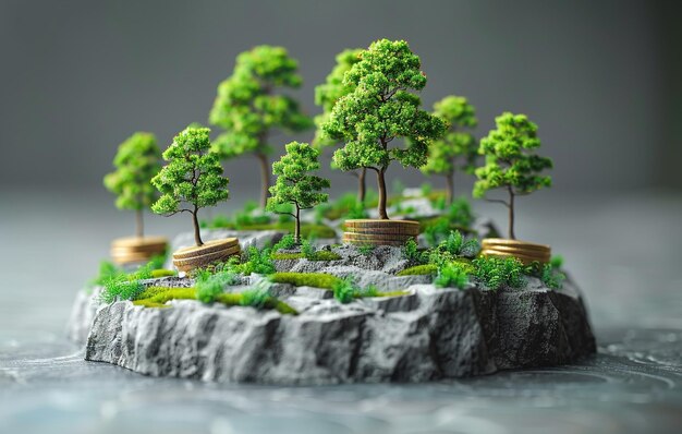 Photo a small model of a tree with a round base and a round circle of trees in the middle