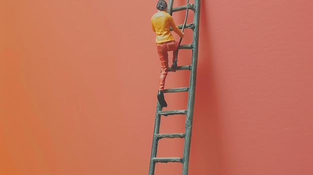 a small model of a woman climbing a ladder with a ladder on it