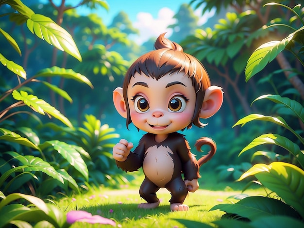 A small monkey with a cute face in the forest