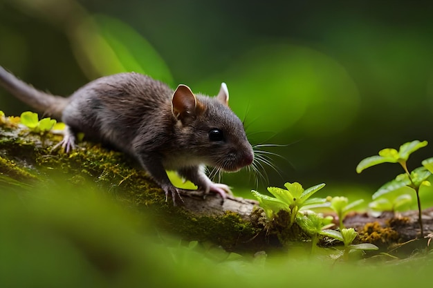 A small mouse on a branch in a forest