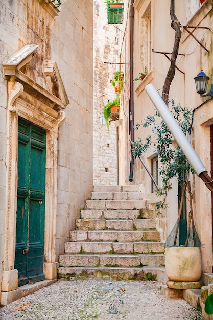 Small narrow street in the Old Town of Dubrovnik, Croatia