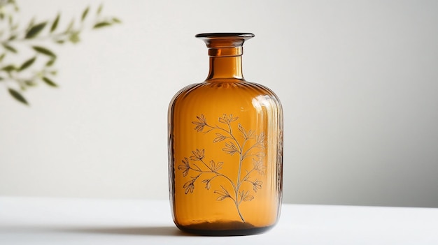 Photo a small orange bottle with a floral pattern on it