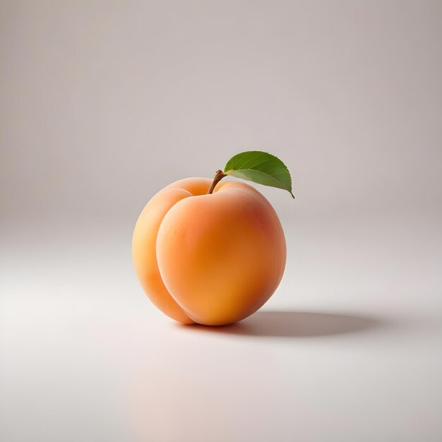 a small orange fruit with a green leaf on it