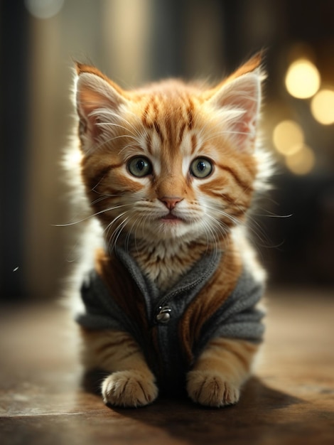 a small orange kitten is wearing a sweater that says quot a quot