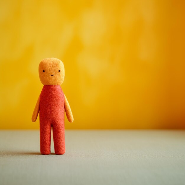 a small orange toy with a red shirt on it