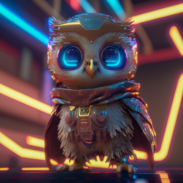 A small owl with a cape and cape that says'guardians of the galaxy'on it