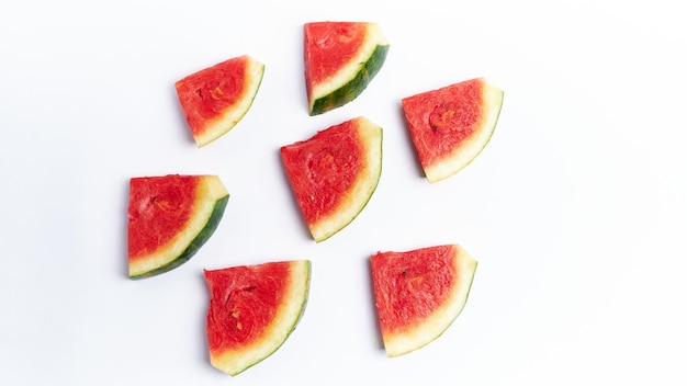 small pieces of fresh watermelon on white background