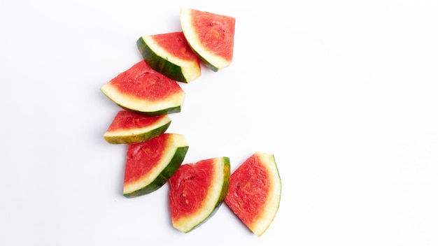 small pieces of fresh watermelon on white background