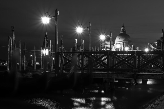 Small pier in Venice at night