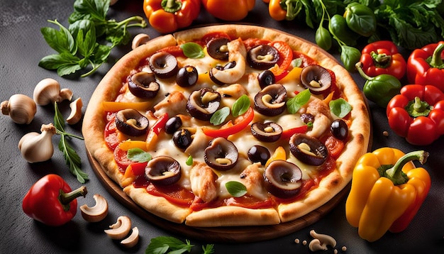 Small pizza with chicken mushrooms and sweet