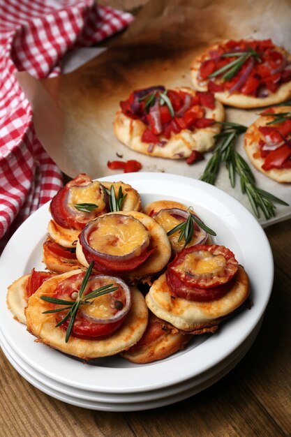 Small pizzas close up