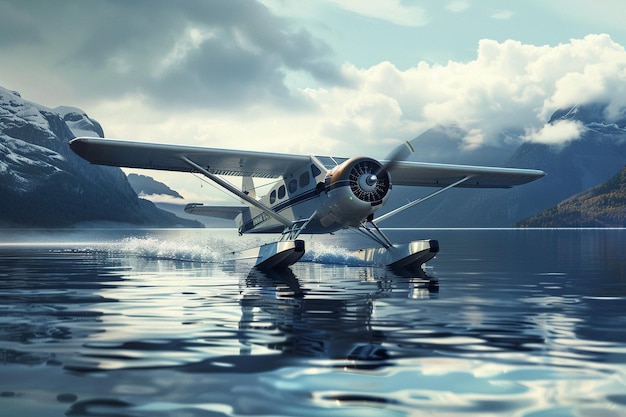 Photo a small plane is reflected in the water