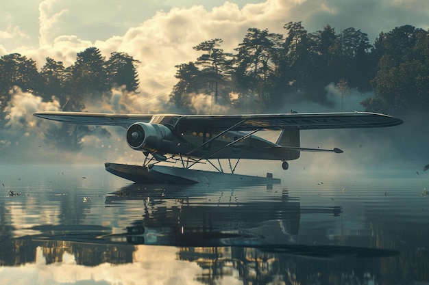 a small plane is on the water with the words  a  on the tail