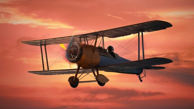 Photo a small plane with a yellow propeller flying in the sky