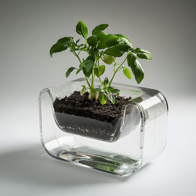 Photo a small plant in a glass container with a green sprout in it