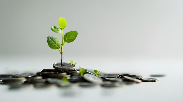 Small Plant Growing with Coin in Investment Concept