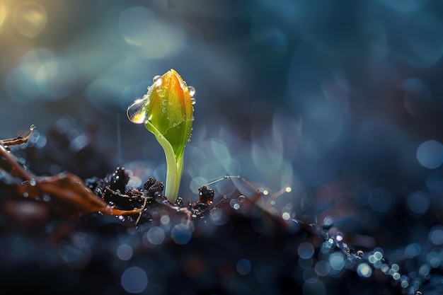 Photo a small plant is growing in the dirt