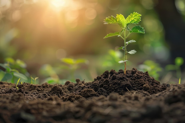 a small plant is growing in the soil