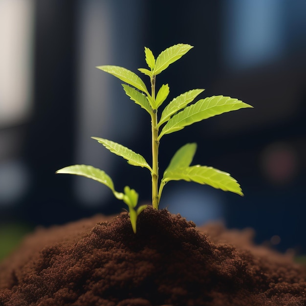 A small plant is growing in the soil.