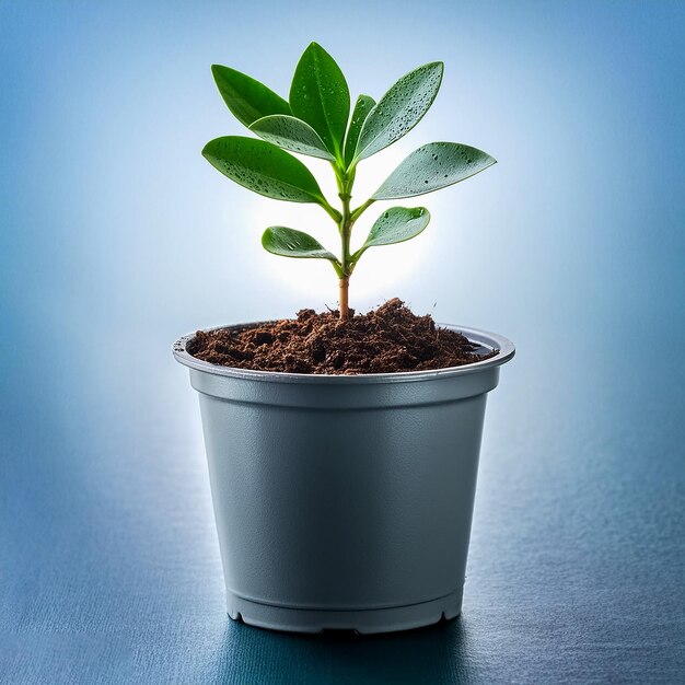 Small plant in pot isolated on white background by front view