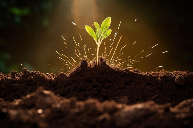 A small plant sprouts out of the ground