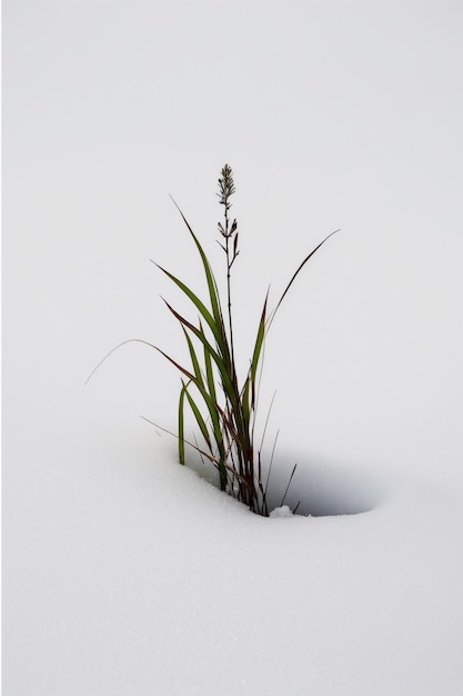 A small plant sticking out of the snow generative AI