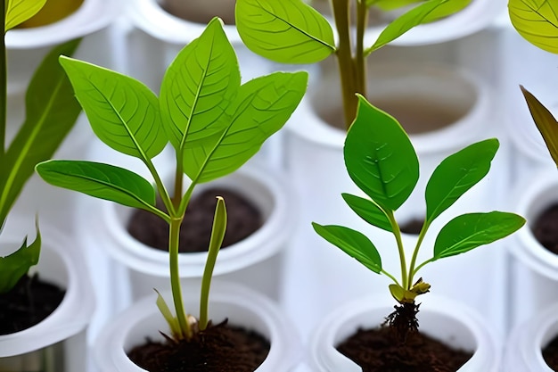 A small plant with green leaves is in a small pot.