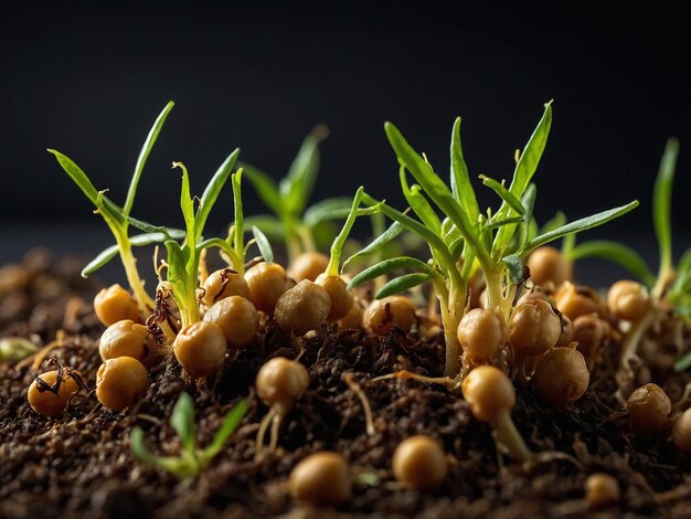 Photo a small plant with mushrooms growing in the soil