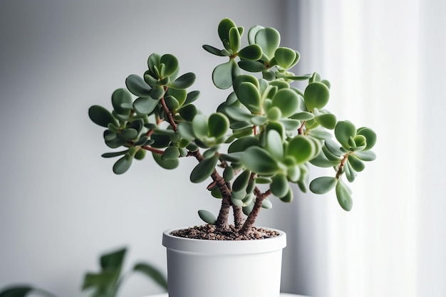 A small plant with a white pot on a table