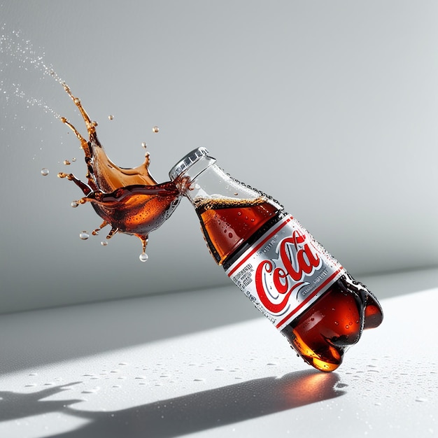 Photo small plastic cola bottle splash on white background